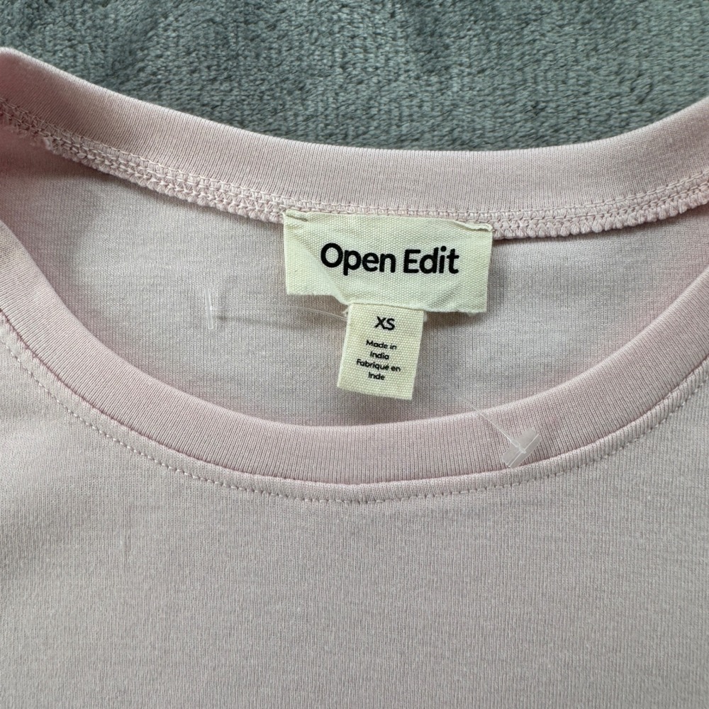 NWT Open Edit Pink Corset Seam Long Sleeve Top Curved Hem XS - Picture 3 of 8